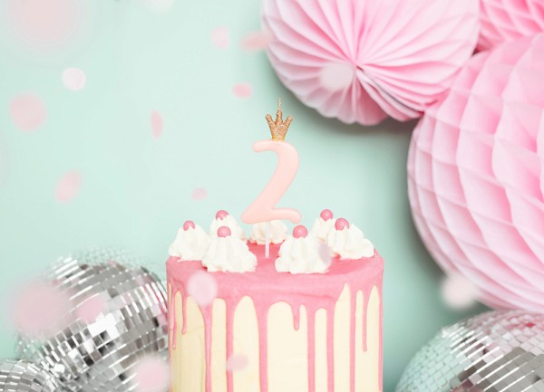 Kuchenkerze mit Krone Zahl 2 rosa