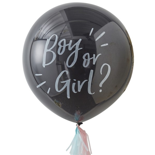 Babyparty XXL Ballon BOY OR GIRL mit Tasseln