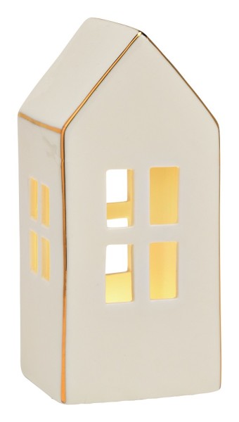 LED Deko-Haus weiß mit Goldkontur H15cm