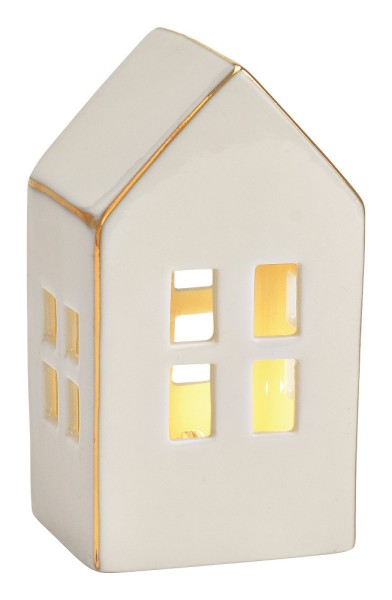 LED Lichthaus weiß mit Goldkontur H10cm
