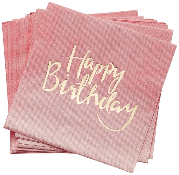 Servietten Happy Birthday in Pink & Gold, 20 Stk.
