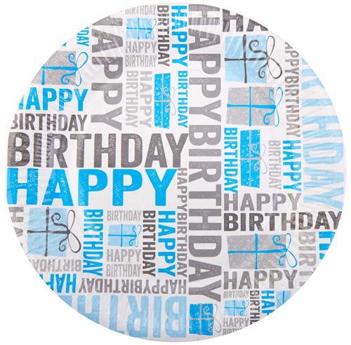 Pappteller Happy Birthday Blau | Grau