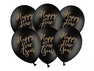 Luftballons HAPPY NEW YEAR schwarz, 50 Stk.