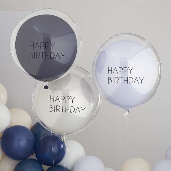 Happy Birthday Ballon-im-Ballon blau Ø 45,5cm 3 Stk.