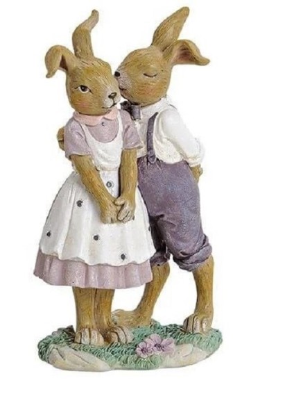 Figur verliebtes Hasenpaar flieder-lila, nostalgisch