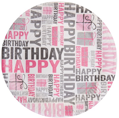 Pappteller Happy Birthday Pink | Grau