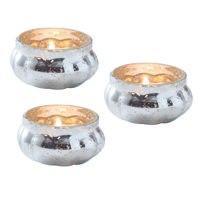 Teelichter Set im Vintage Shabby Look, silber 3 Stk.