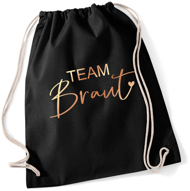 JGA Turnbeutel TEAM BRAUT + BRAUT rosegold  Schwarz TEAM BRAUT