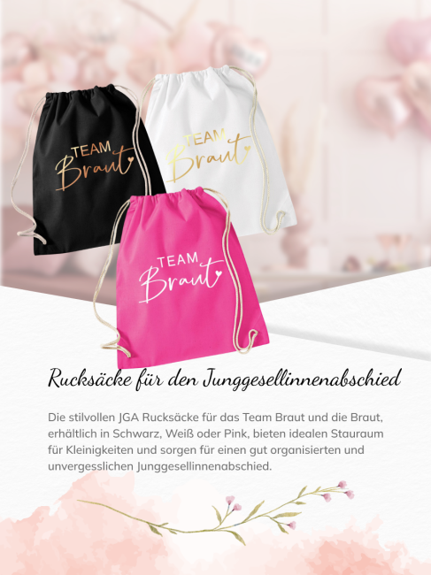 JGA Turnbeutel TEAM BRAUT + BRAUT rosegold  Schwarz TEAM BRAUT