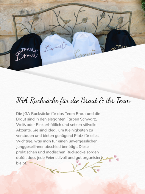 JGA Turnbeutel TEAM BRAUT + BRAUT rosegold  Schwarz TEAM BRAUT