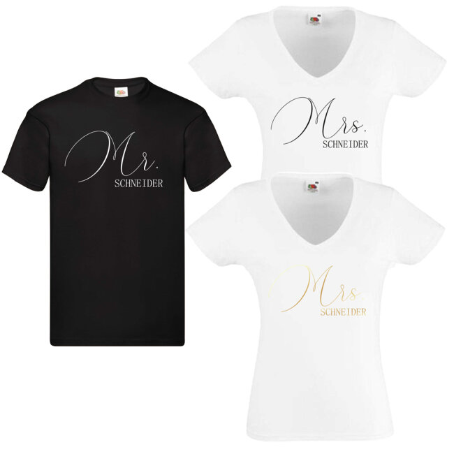 Partner T-Shirts Mrs. &amp; Mr. mit Namen