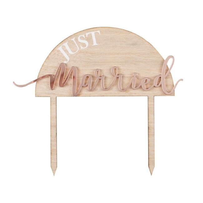 Tortenstecker JUST MARRIED Holz &amp; Acryl ros&eacute;gold