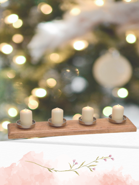 Produktbild von Kerzenhalter Adventskranz Für 3.8cm Teelicht, Kerzenständer Weihnachten Kerzentablett Metall Mit Holz Haltern, Tisch Adventsdeko Für DIY Adventskranz Deko, Weihnachten Kerzenteller(Schwarz