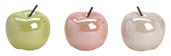 Deko Apfel Set Keramik gr&uuml;n weiss &amp; rosa 10cm 3 Stk.