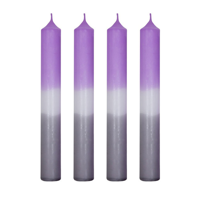 Dip Dye Kerze violett grau 4 St&uuml;ck