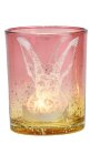 Gro&szlig;es Teelichtglas Hase rosa &Oslash; 10cm H 13cm