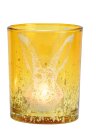 Großes Teelichtglas Hase gelb Ø 10cm H 13cm