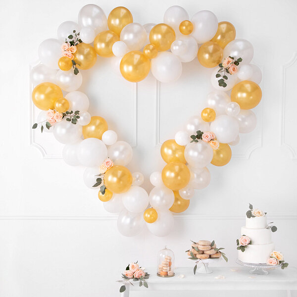 DIY Ballongirlande Herz wei&szlig; gold