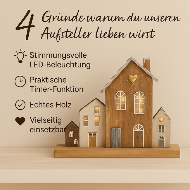 Holzhaus Herz mit LED Beleuchtung 28cm