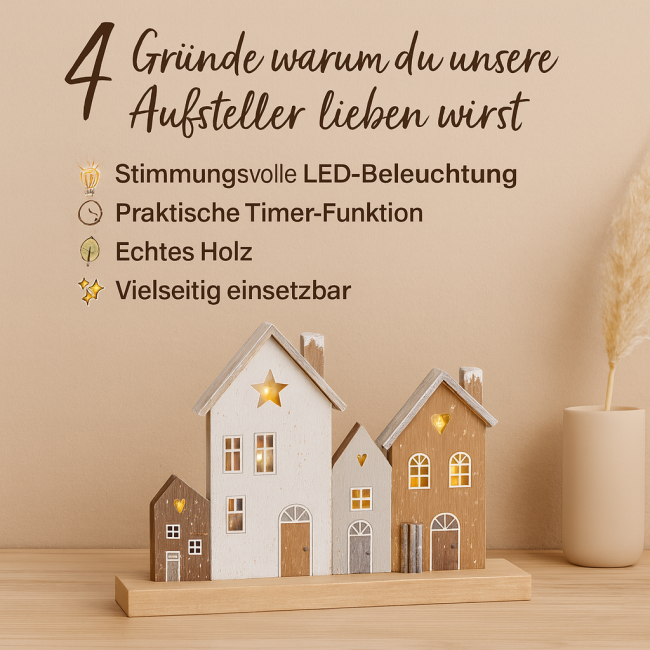 Holzhaus Stern mit LED Beleuchtung 28 cm