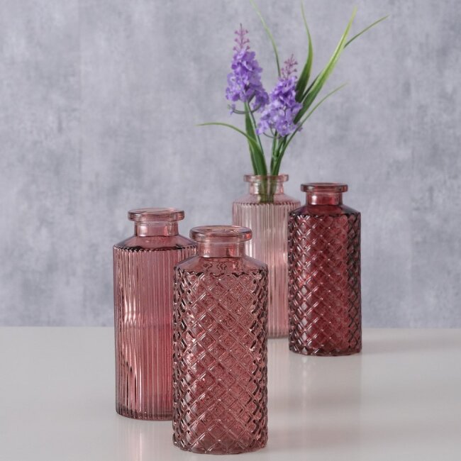 4-tlg. Set Vase rosa H14cm &Oslash; 6cm