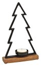 Teelichthalter Tannenbaum Metall schwarz | Mangoholz