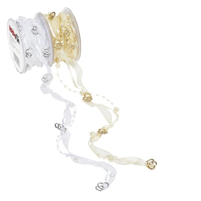 Geschenkband Perlen-Herzen creme