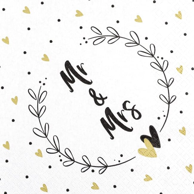 Hochzeitsservietten Mr &amp; Mrs 20 Stk.