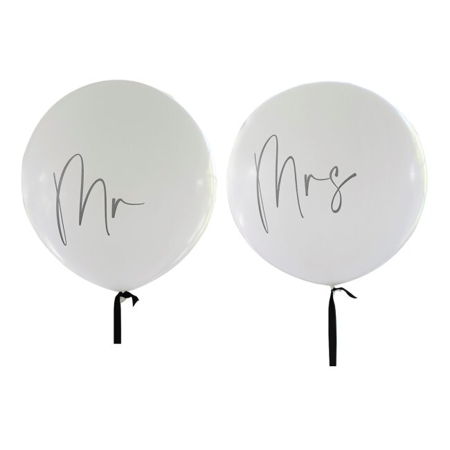 Riesenluftballons MR &amp; MRS wei&szlig; &Oslash; 91cm