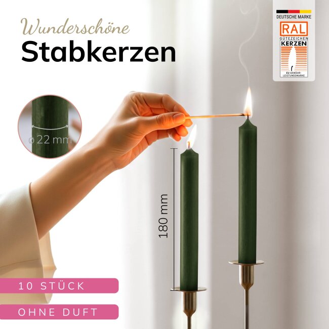 Stabkerzen olivgr&uuml;n 10 St&uuml;ck