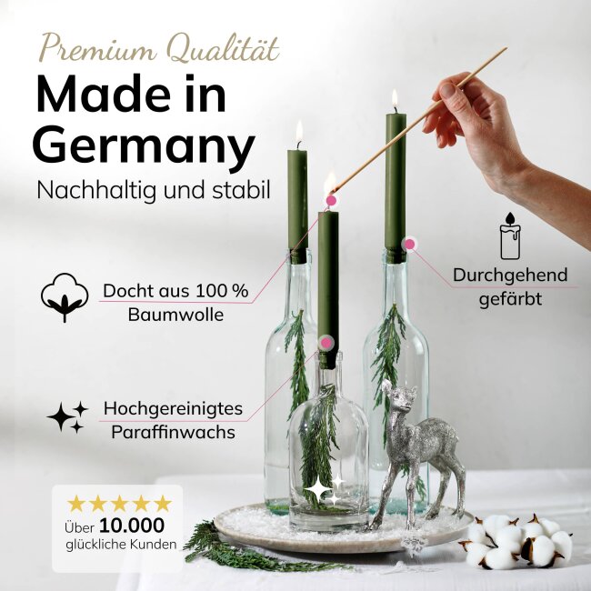 Stabkerzen olivgr&uuml;n 10 St&uuml;ck