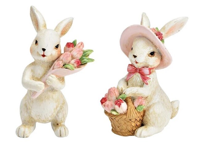 Osterfigur Hasenpaar mit Tulpen Set 2-tlg.