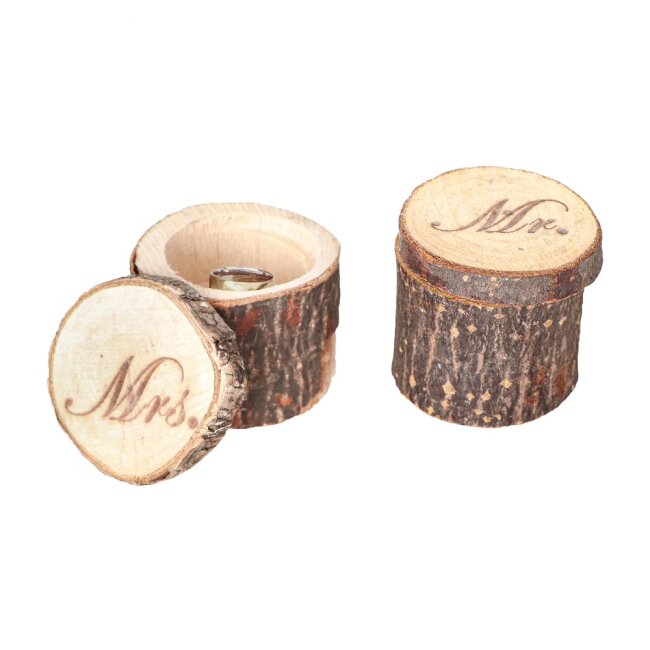 Ringboxen &quot;MR &amp; MRS&quot; aus Holz, H 5,5 &Oslash; 4cm