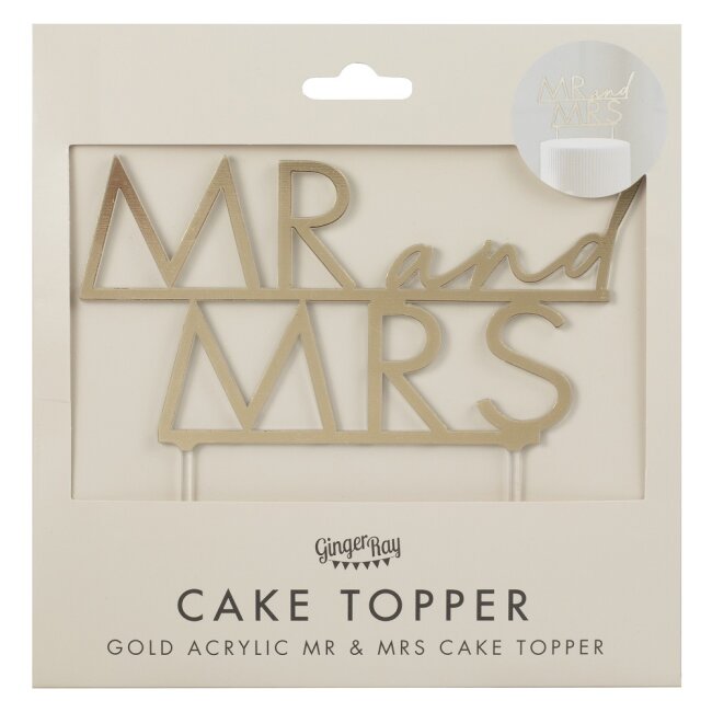 Tortenstecker Mr &amp; Mrs Acryl gold