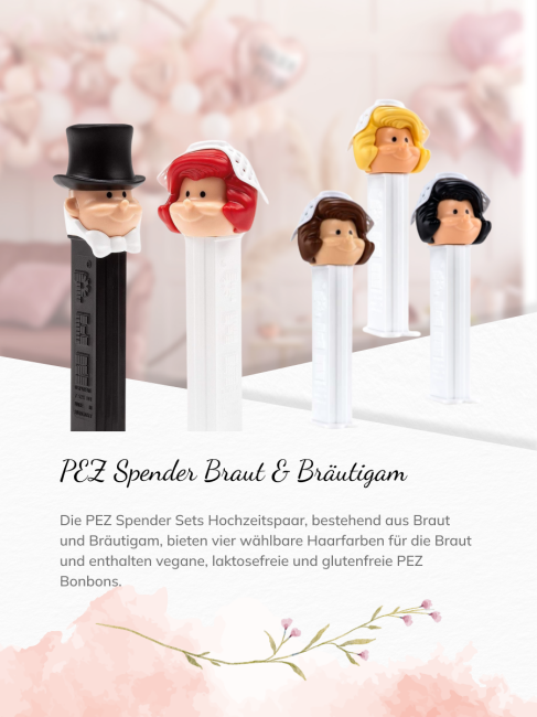 PEZ Spender Braut rothaarig &amp; Br&auml;utigam + 4 Pack Bonbons