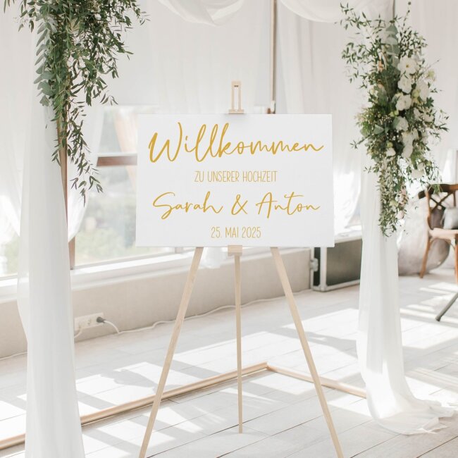 Willkommensschild Hochzeit personalisiert aus Acryl transparent Willkommen zu unserer Hochzeit gold