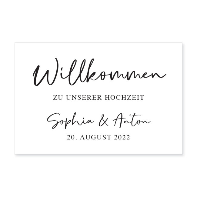 Willkommensschild Hochzeit personalisiert aus Acryl wei&szlig; Welcome schwungvoll wei&szlig;