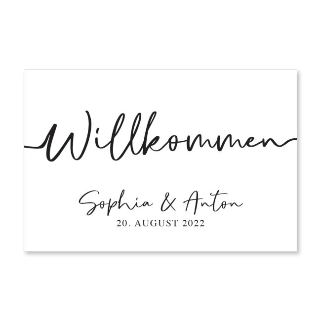 Willkommensschild Hochzeit personalisiert aus Acryl wei&szlig; Welcome schwungvoll wei&szlig;