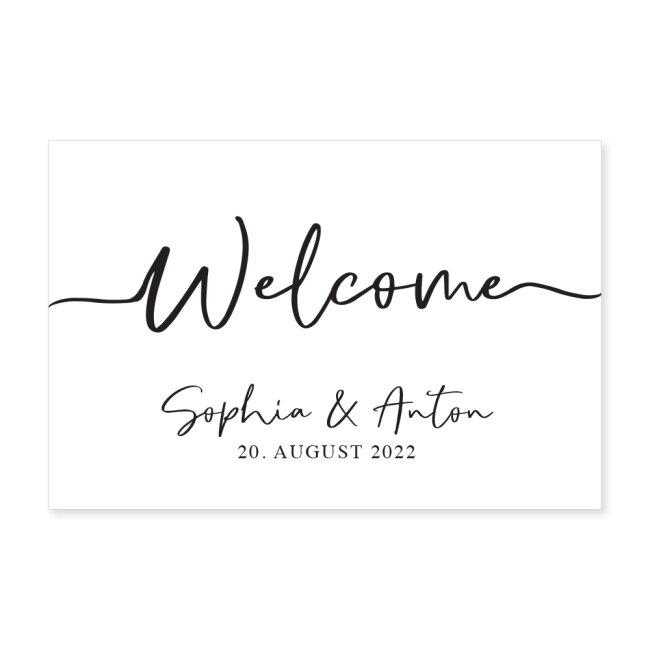 Willkommensschild Hochzeit personalisiert aus Acryl wei&szlig; Welcome schwungvoll wei&szlig;