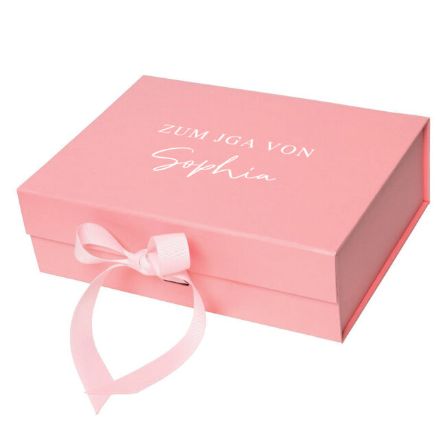 Geschenkbox rosa personalisiert Braut wei&szlig;
