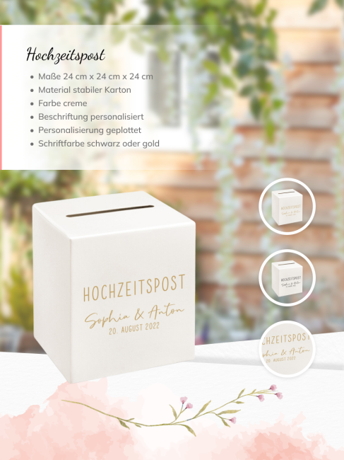 Briefbox Hochzeitspost personalisiert mit Personalisierung gold