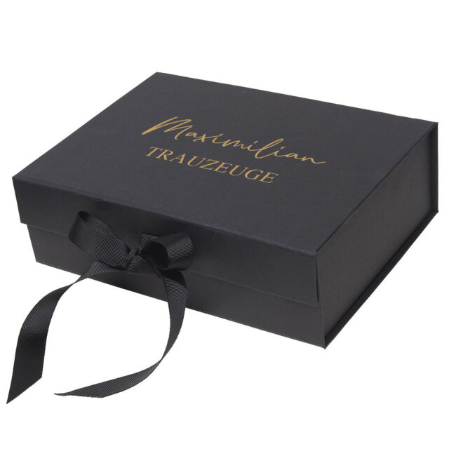 Geschenkbox schwarz personalisiert F&Uuml;R DEN BR&Auml;UTIGAM wei&szlig;