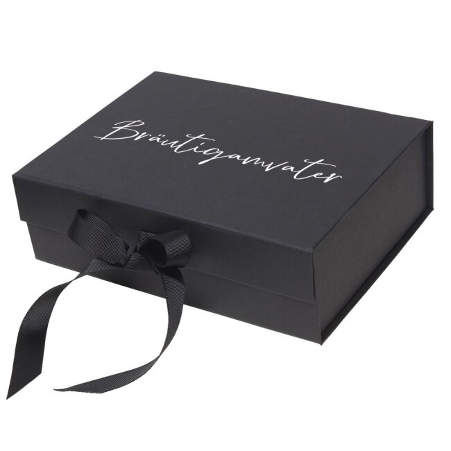 Geschenkbox schwarz personalisiert F&Uuml;R DEN BR&Auml;UTIGAM wei&szlig;