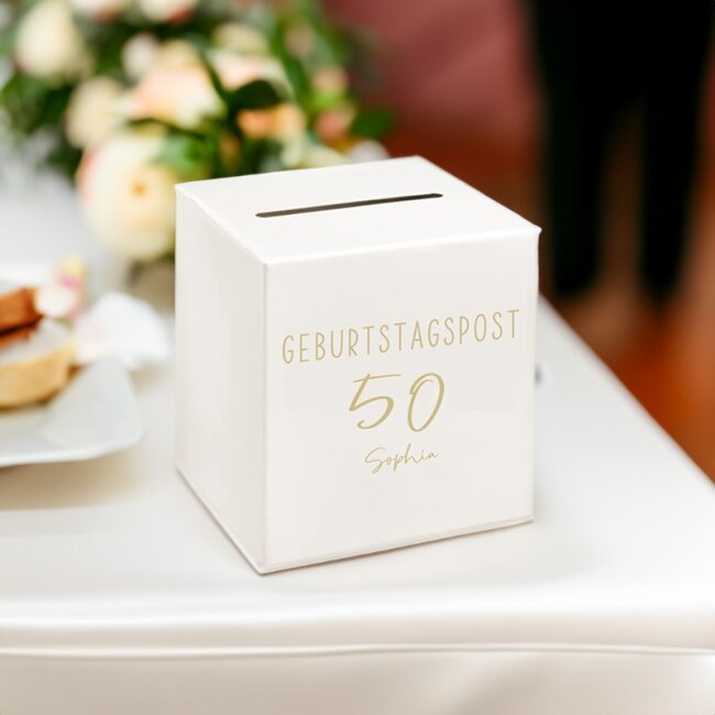 Briefbox Geburtstagspost 50 personalisiert gold