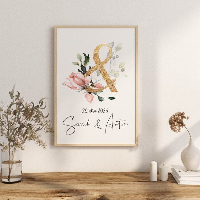 Poster Hochzeit &amp;-Zeichen Floral personalisiert pdf-Datei per E-Mail