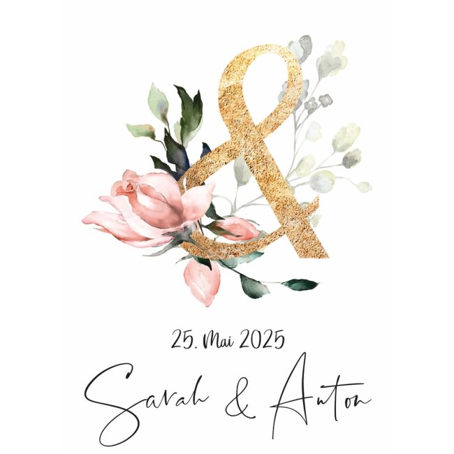Poster Hochzeit &amp;-Zeichen Floral personalisiert pdf-Datei per E-Mail