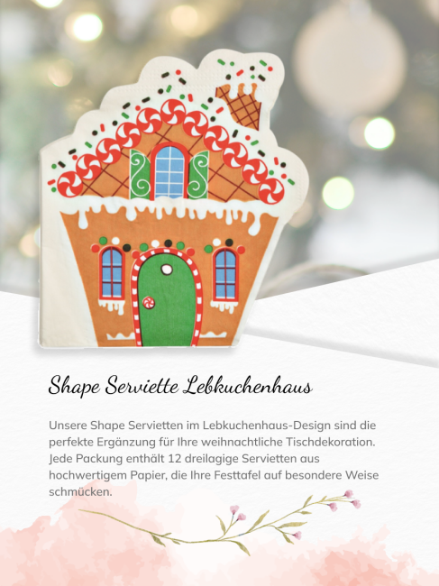 Shape-Serviette Lebkuchenhaus 12 Stk.