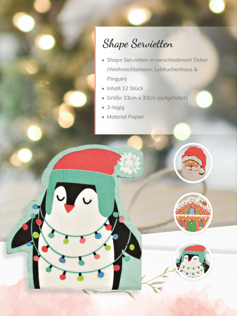 Shape Serviette Pinguin 12 St&uuml;ck