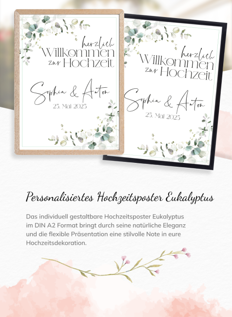 Eukalyptus Hochzeitsposter DIN A2 hoch Druck A2 (42x60cm)