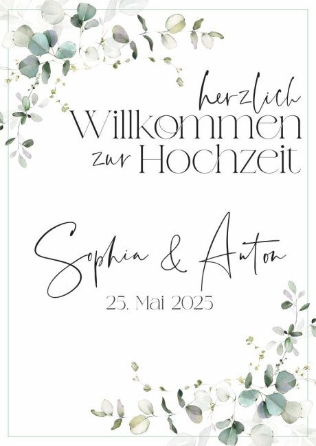 Eukalyptus Hochzeitsposter DIN A2 hoch auf Hartschaumpappe
